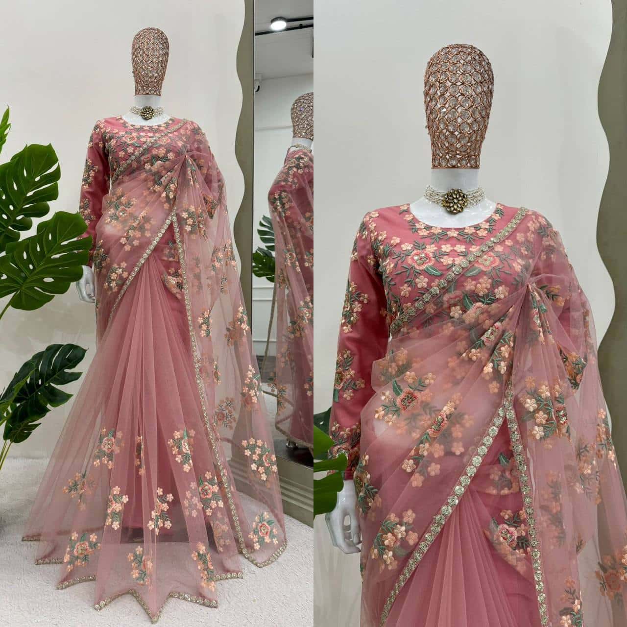 Soft net designer sraee ( un-stitched blouse )