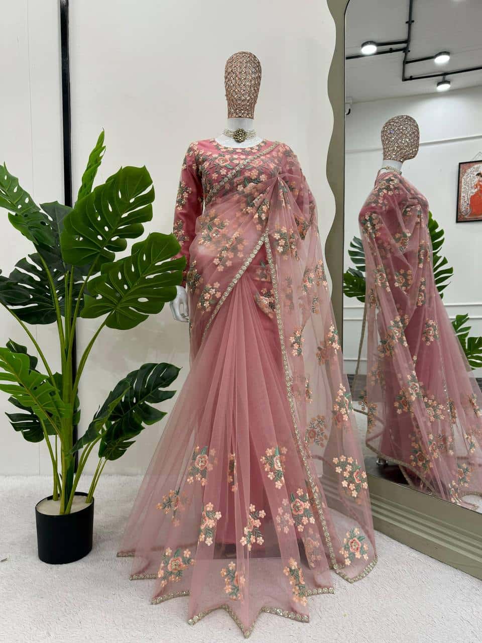 Soft net designer sraee ( un-stitched blouse )