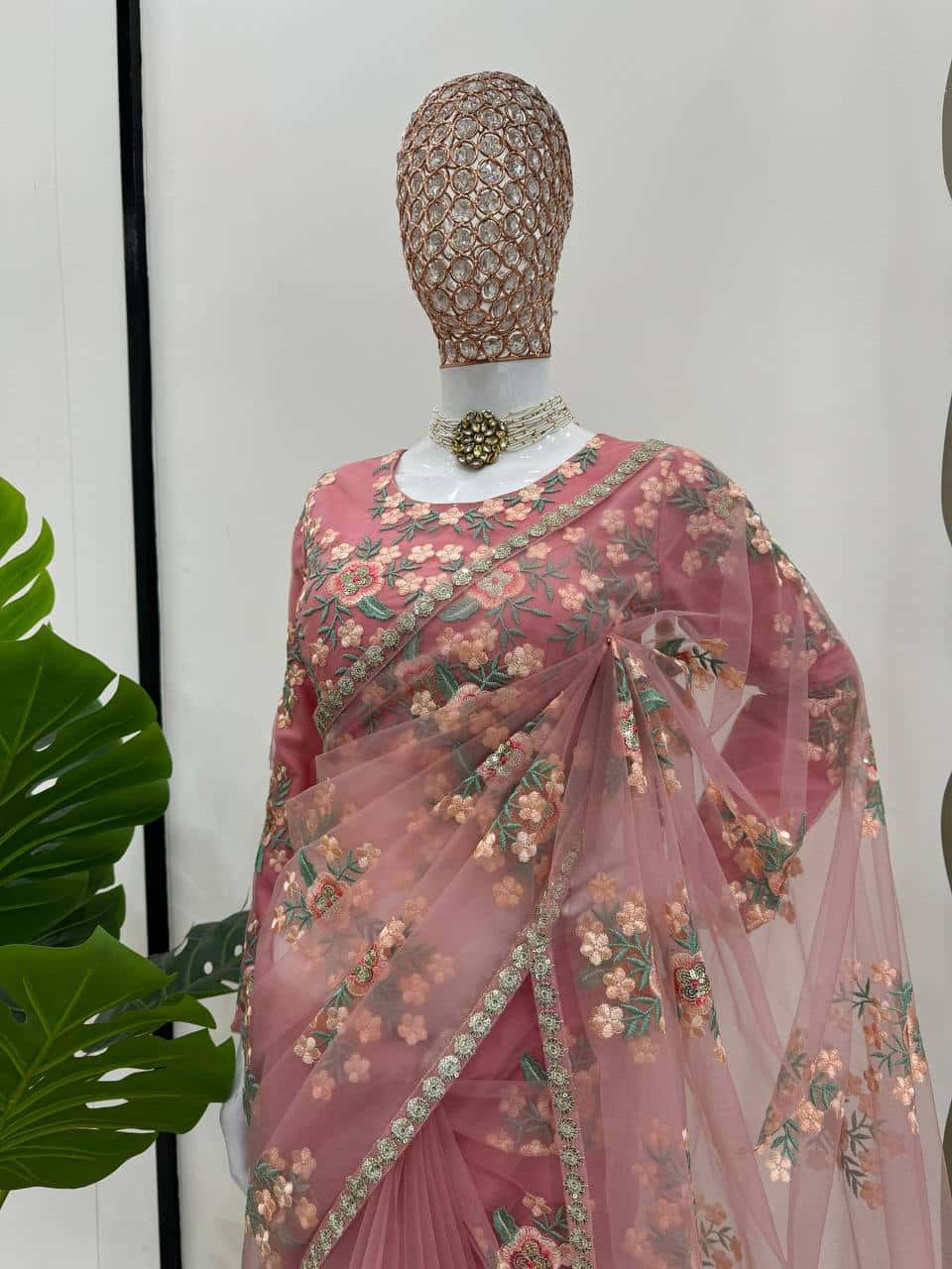 Soft net designer sraee ( un-stitched blouse )