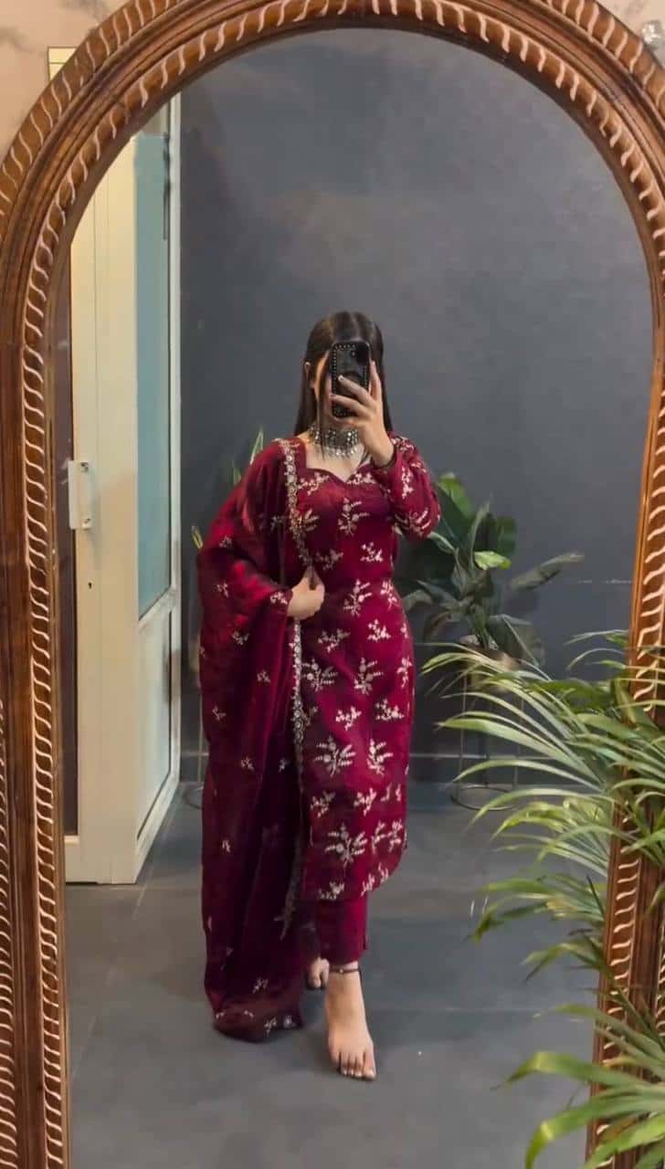 Women's designer  Crunchy Silk thread and handwork kurta sets