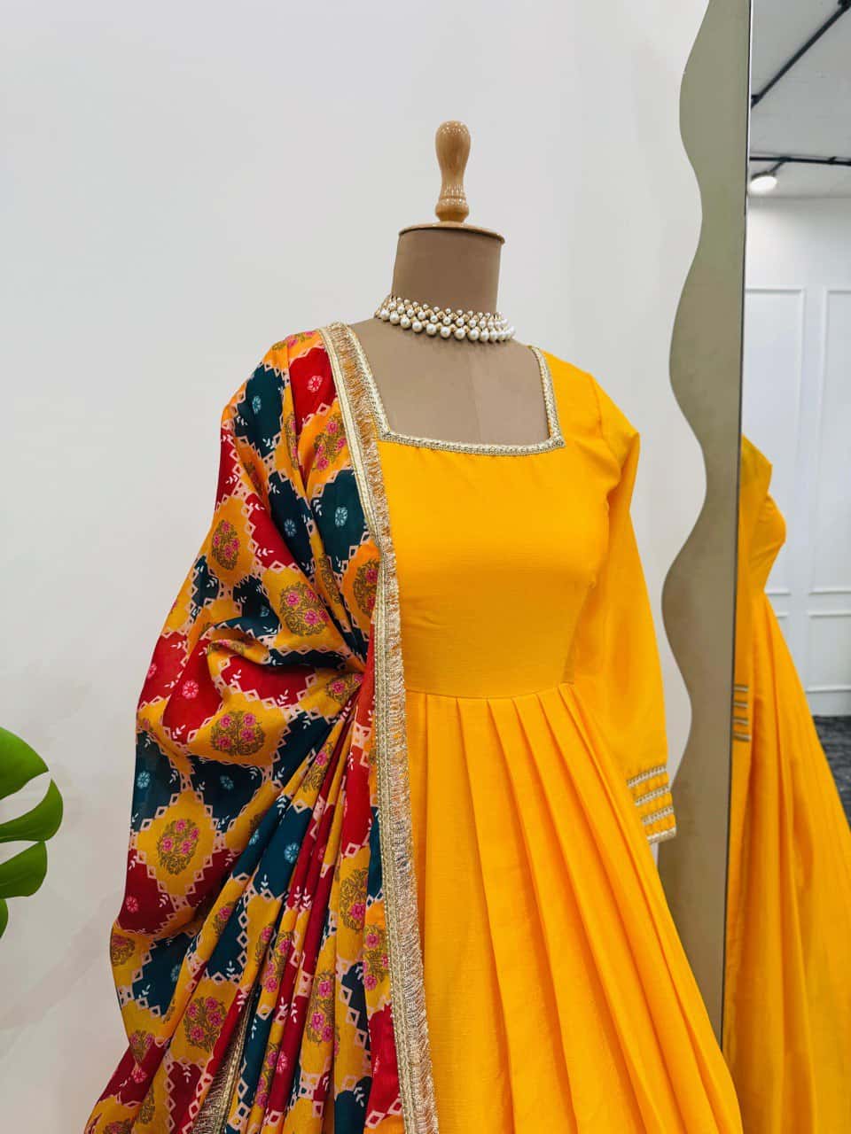 Women's designer chinnon silk gown palazzo with georgette digital print dupatta sets