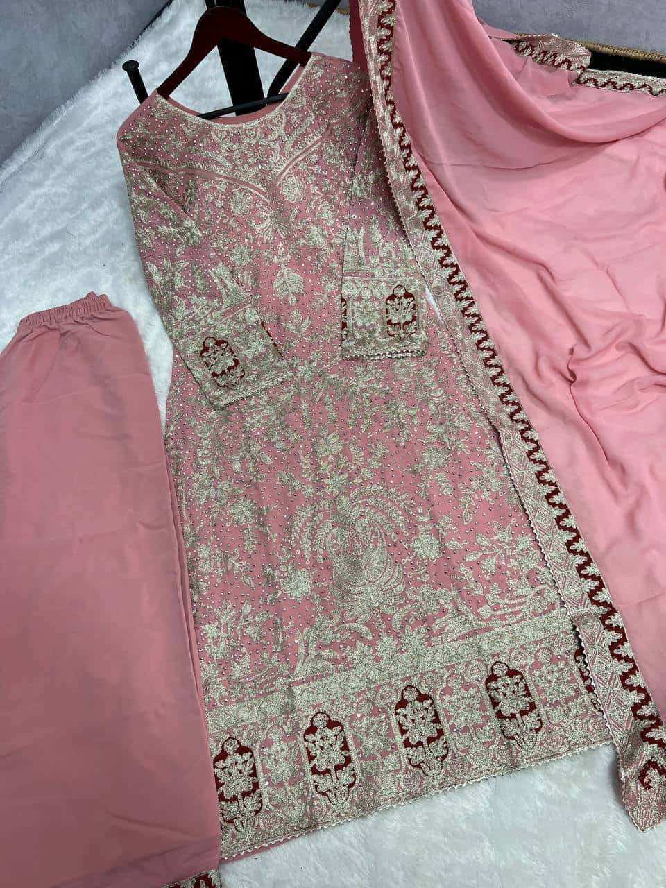 Presenting New Collection In Heavy Georgette Top-Plazzo And Dupatta Set Fully Stitched Ready To Wear