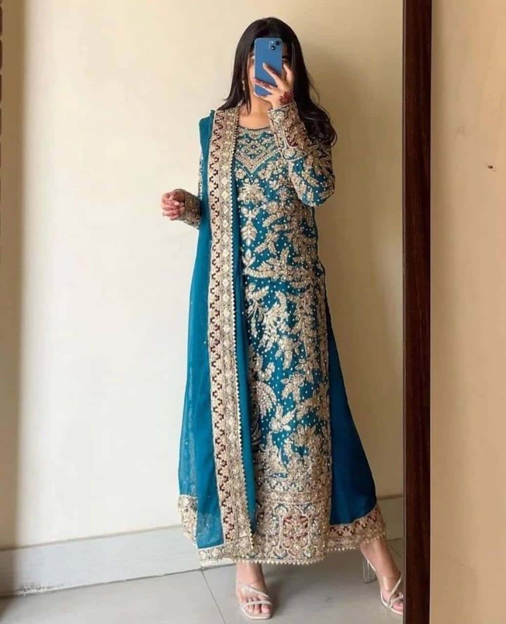 Presenting New Collection In Heavy Georgette Top-Plazzo And Dupatta Set Fully Stitched Ready To Wear