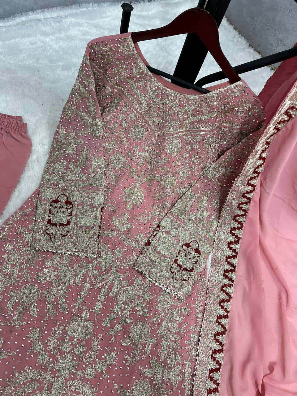 Presenting New Collection In Heavy Georgette Top-Plazzo And Dupatta Set Fully Stitched Ready To Wear