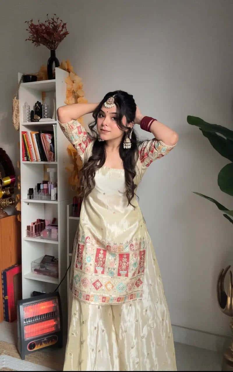 Presenting New  Heavy Embroidery Sequence Work Top-Gharara And Dupatta Set Fully Stitched Ready To Wear Collection
