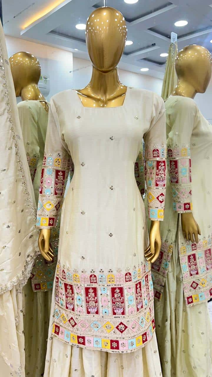 Presenting New  Heavy Embroidery Sequence Work Top-Gharara And Dupatta Set Fully Stitched Ready To Wear Collection