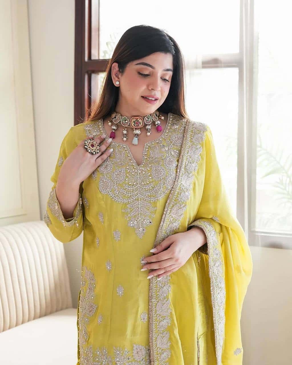 New  Heavy Embroidery Sequence Work Top-Gharara And Dupatta Set Fully Stitched Ready To Wear Collection