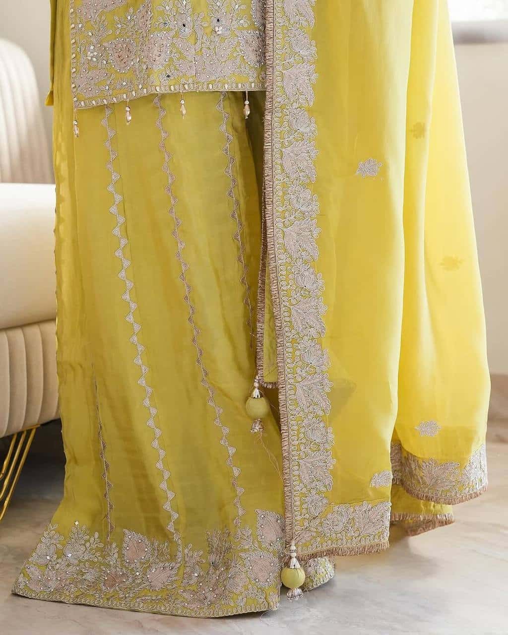 New  Heavy Embroidery Sequence Work Top-Gharara And Dupatta Set Fully Stitched Ready To Wear Collection