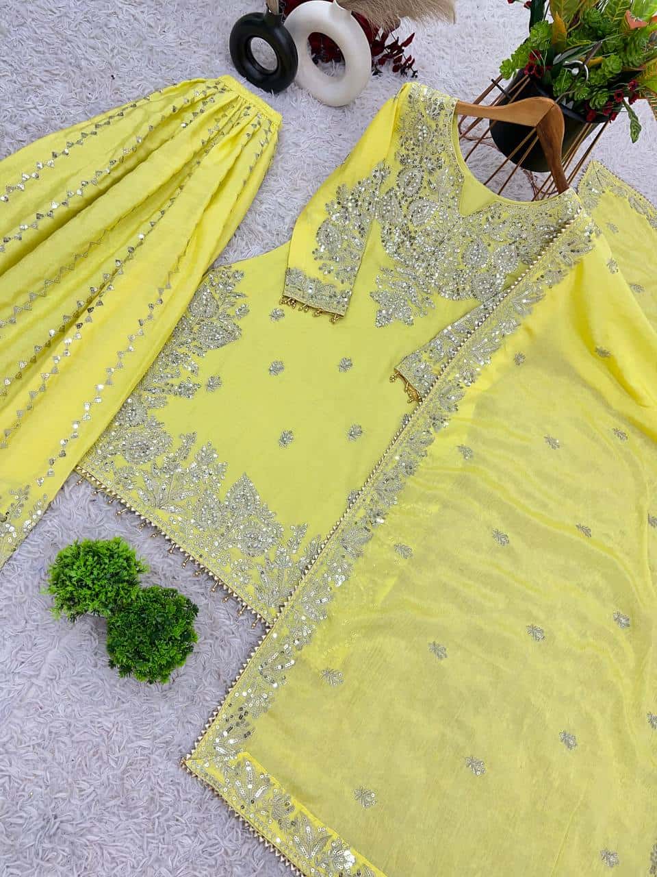 New  Heavy Embroidery Sequence Work Top-Gharara And Dupatta Set Fully Stitched Ready To Wear Collection