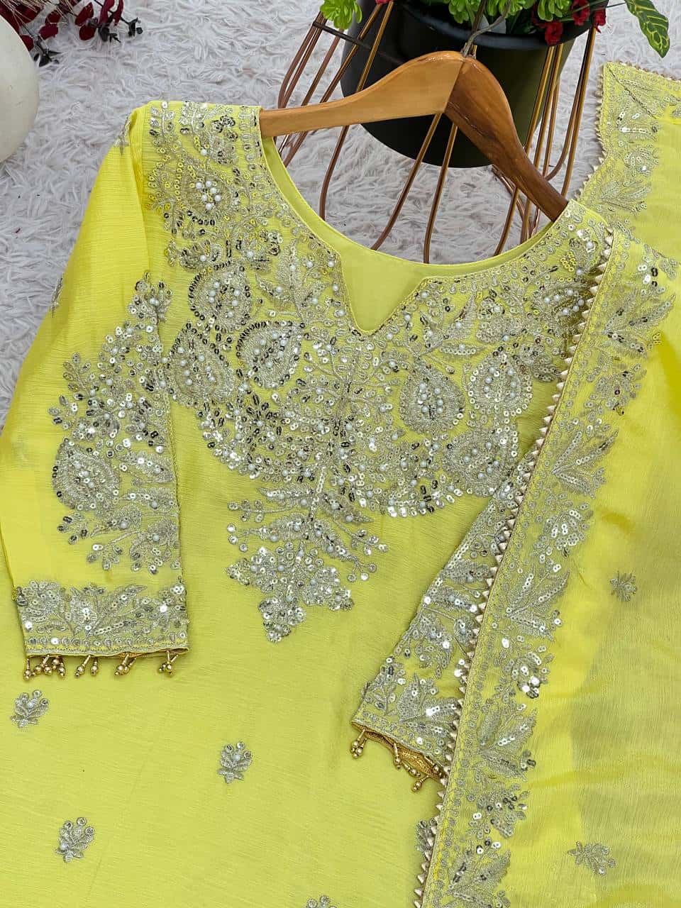 New  Heavy Embroidery Sequence Work Top-Gharara And Dupatta Set Fully Stitched Ready To Wear Collection