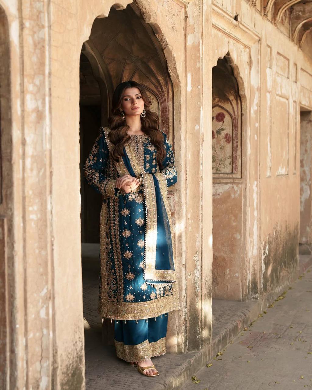 Wedding wear Heavy Georgette Embroidered Top  Bottom Set with Dupatta