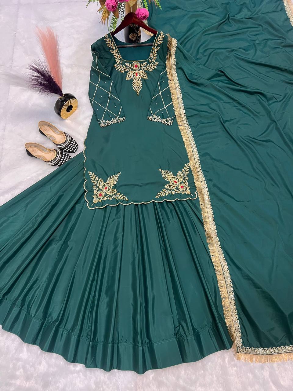 Ready to wear designer Pakistani bride wear  Crepe Silk lehenga choli with dupatta set