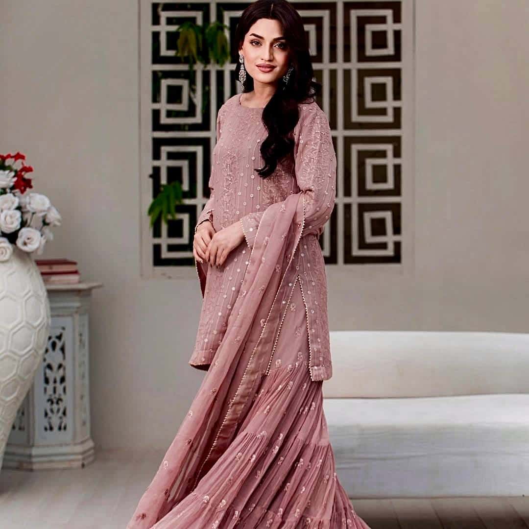 "Luxurious Heavy Faux Georgette Sequence Embroidered Top, Plazzo & Dupatta Set"