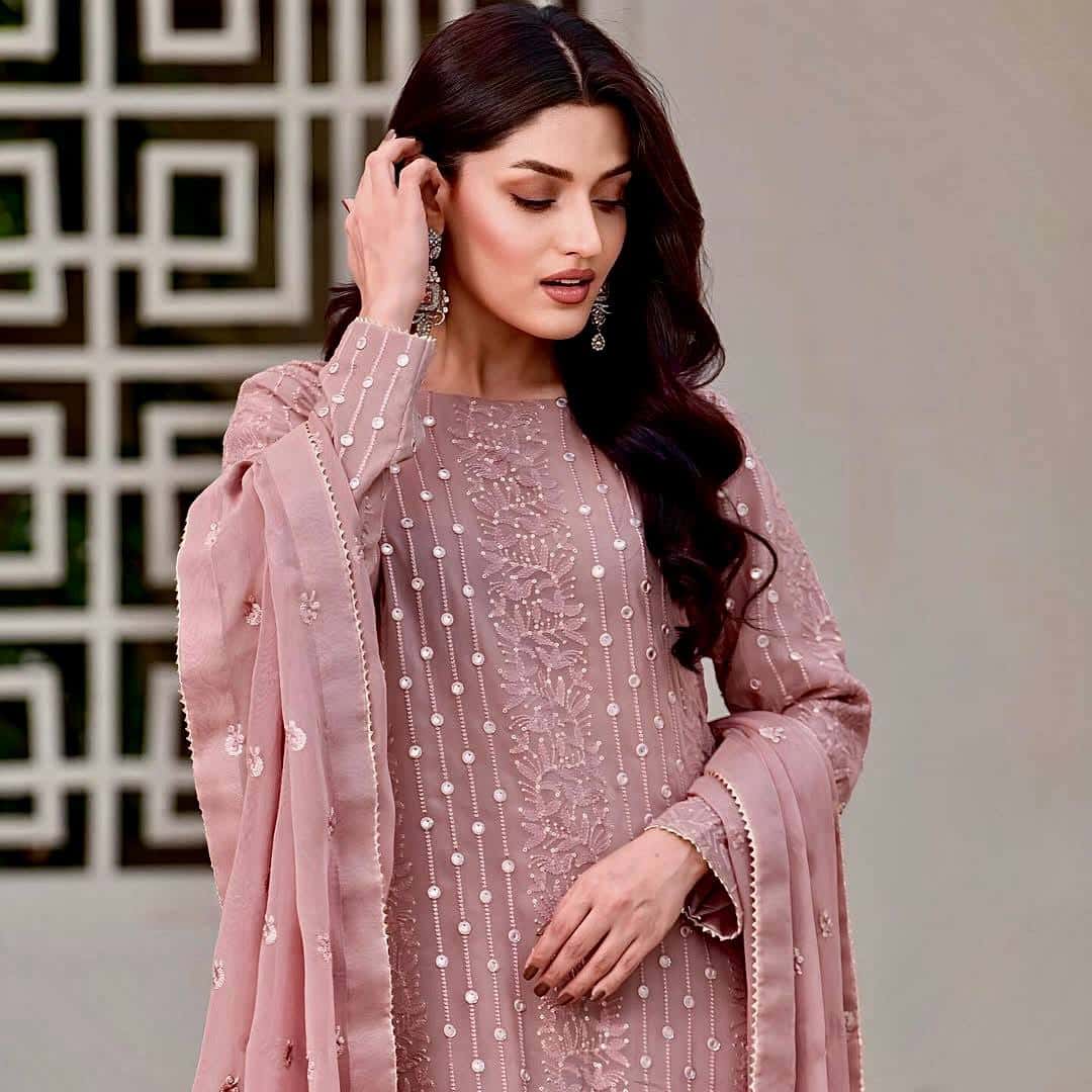 "Luxurious Heavy Faux Georgette Sequence Embroidered Top, Plazzo & Dupatta Set"