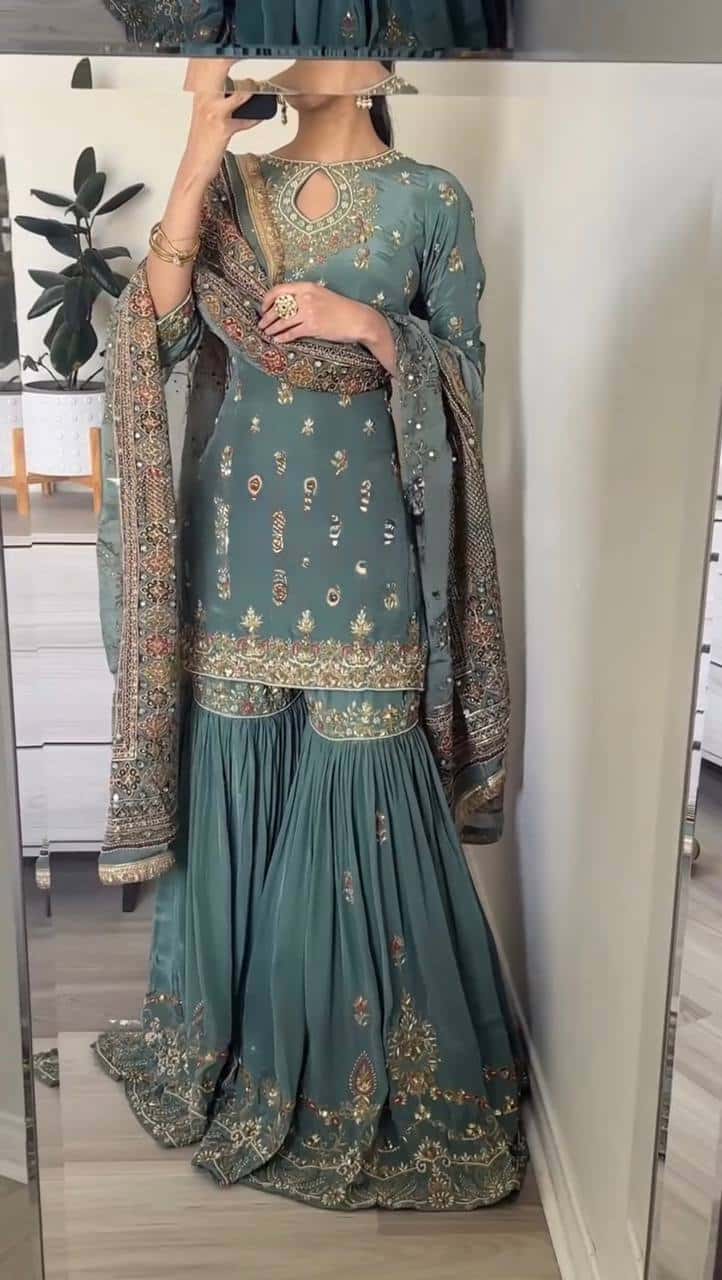 Heavy Faux Georgette Kurta Sharara with Dupatta set