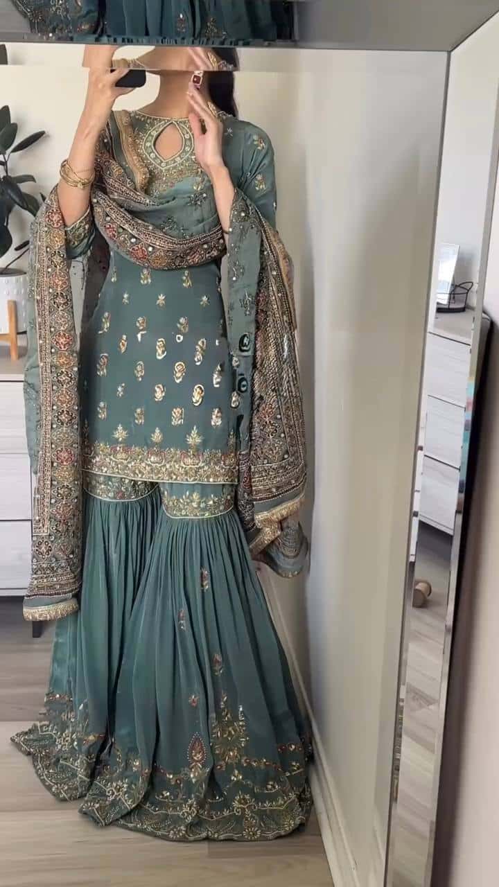 Heavy Faux Georgette Kurta Sharara with Dupatta set