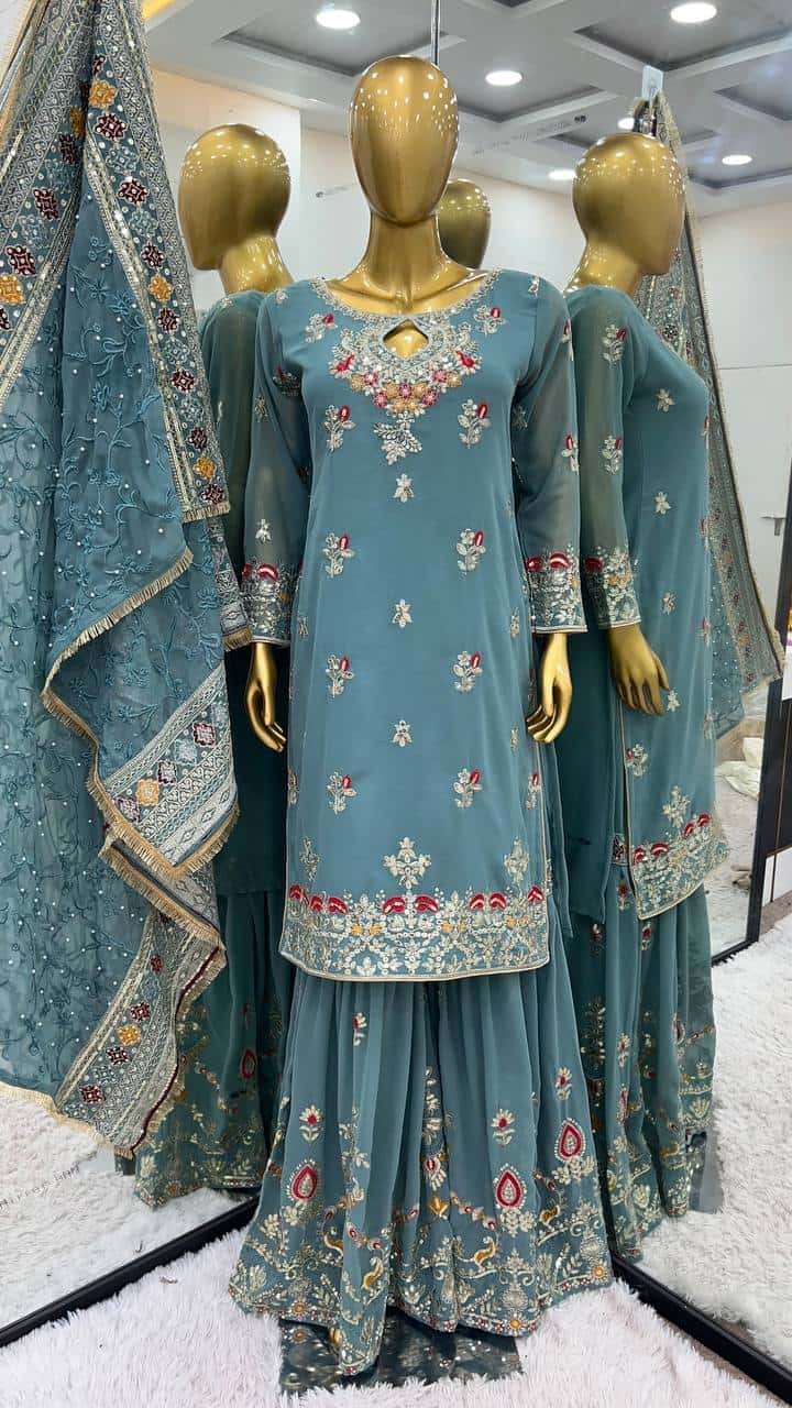 Heavy Faux Georgette Kurta Sharara with Dupatta set