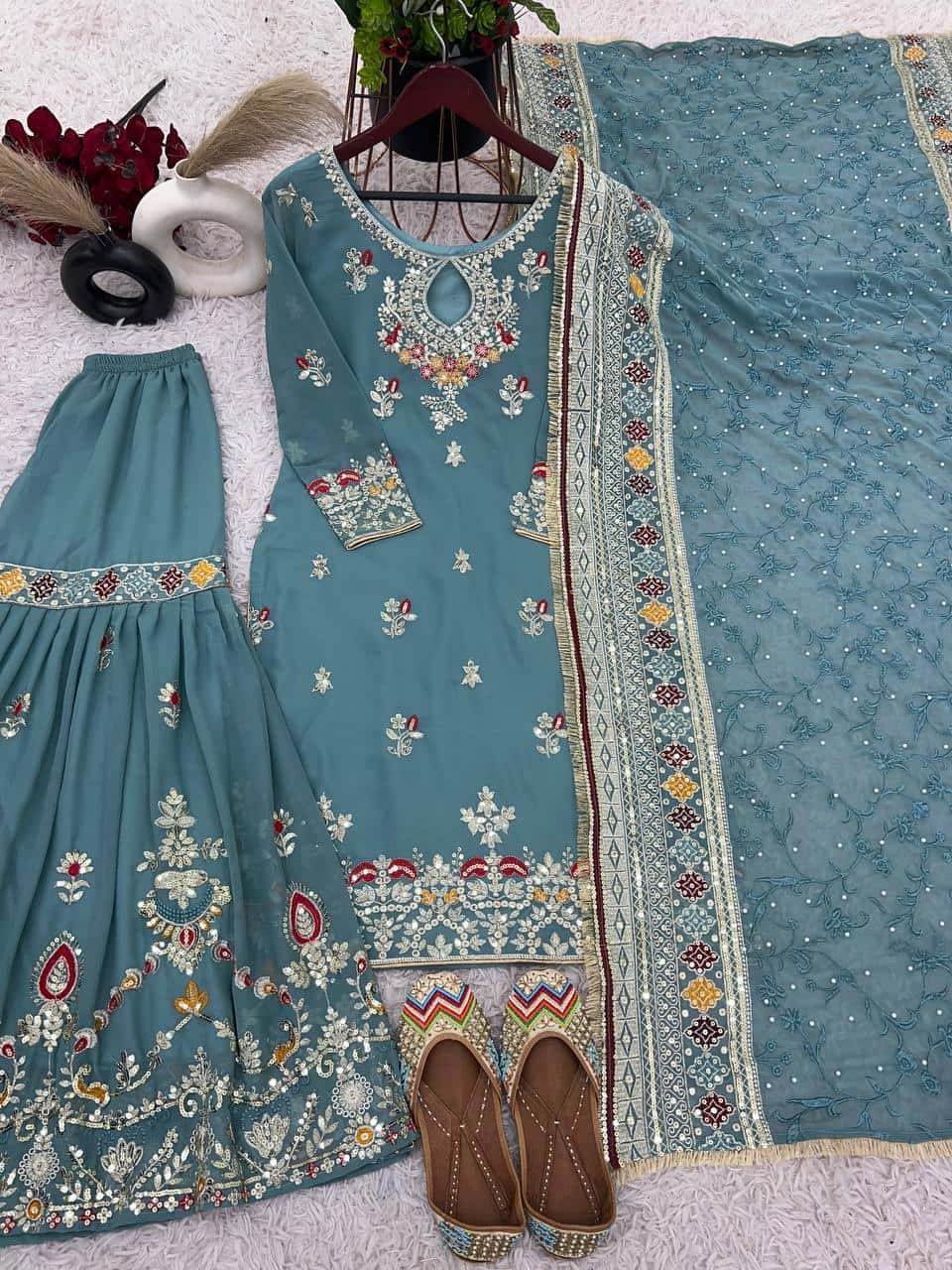 Heavy Faux Georgette Kurta Sharara with Dupatta set