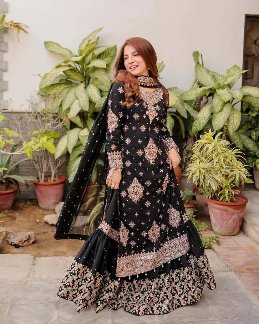 "Heavy Faux Georgette Embroidered Sharara & Dupatta Set"