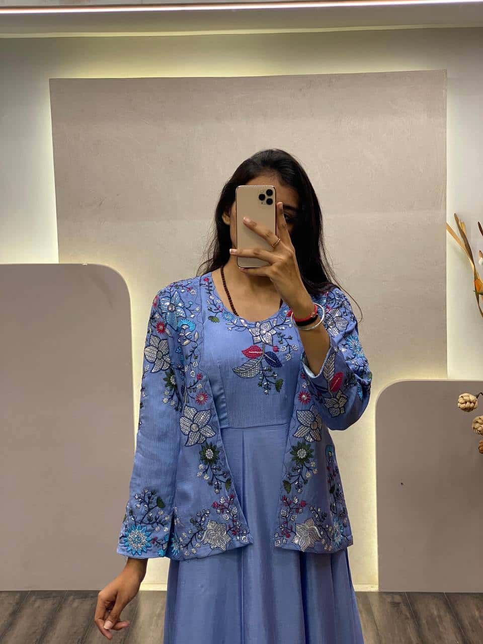 "Elegant Chinon Koti & Gown Set with Detailed Sequence Embroidery"
