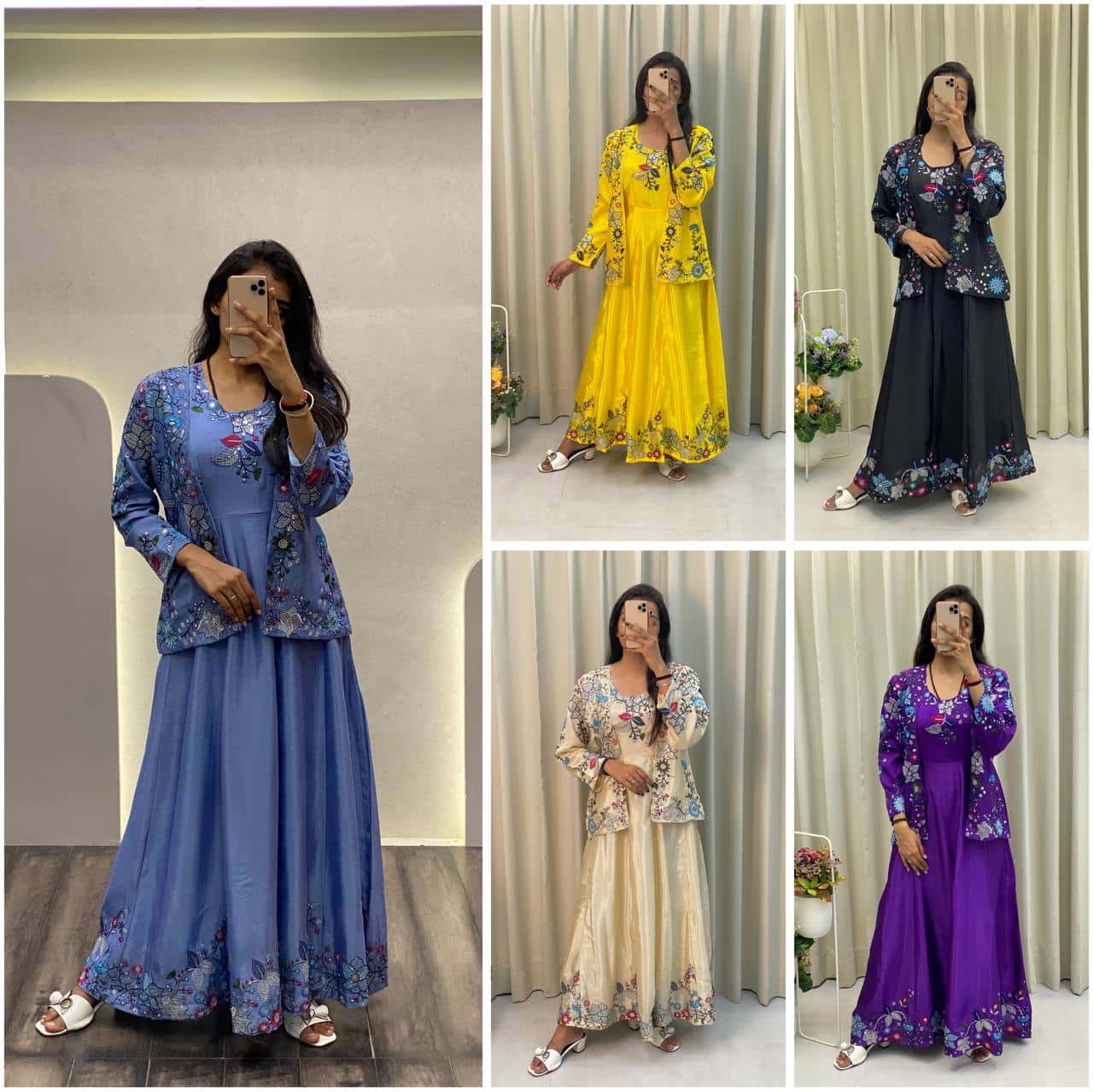 "Elegant Chinon Koti & Gown Set with Detailed Sequence Embroidery"