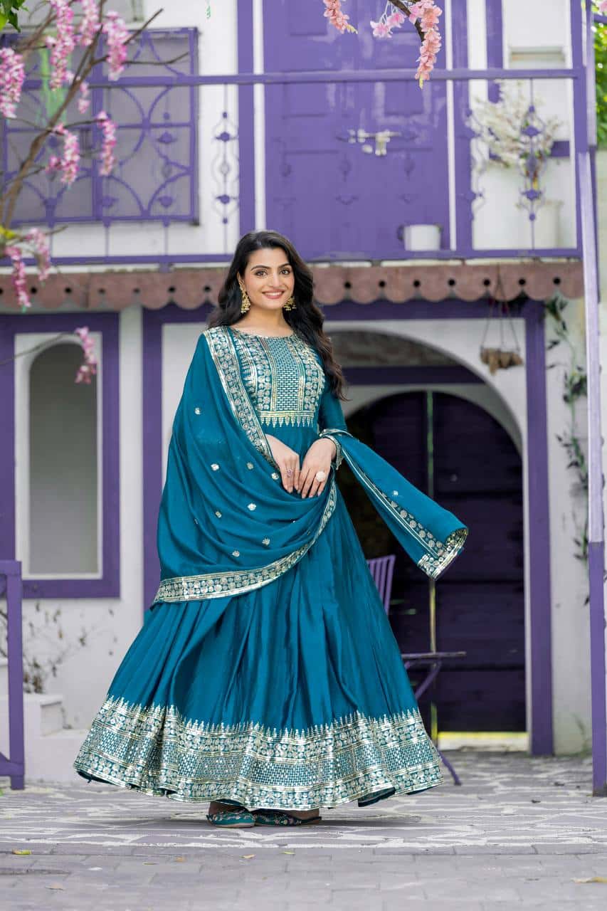 "Elegant Heavy Chinon Silk Top with Intricate 5mm Embroidery & Sequence Work, Complete with Dupatta"