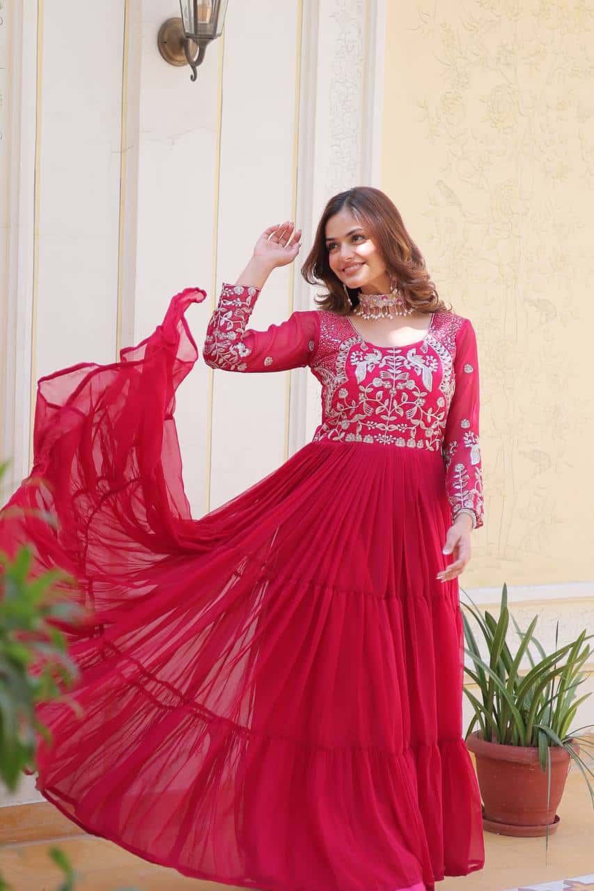 Wedding wear fully stitched handwork gown