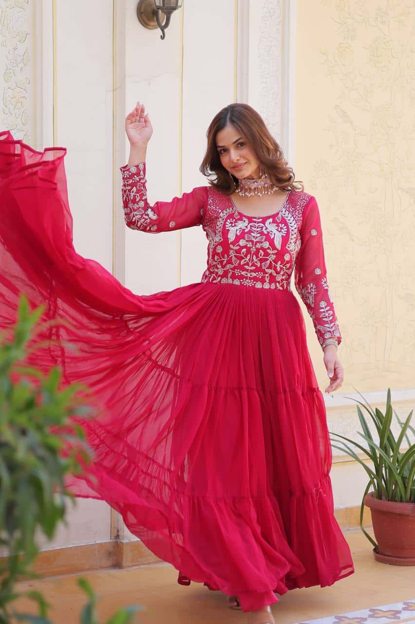 Wedding wear fully stitched handwork gown