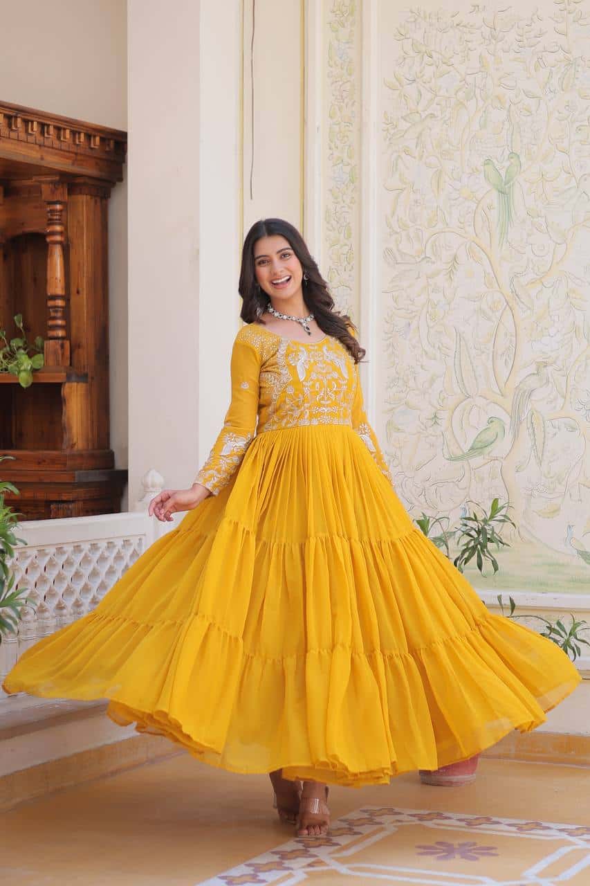 Wedding wear fully stitched handwork gown