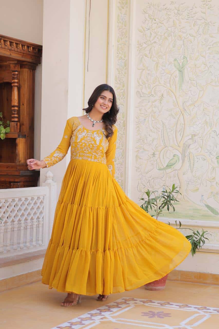 Wedding wear fully stitched handwork gown