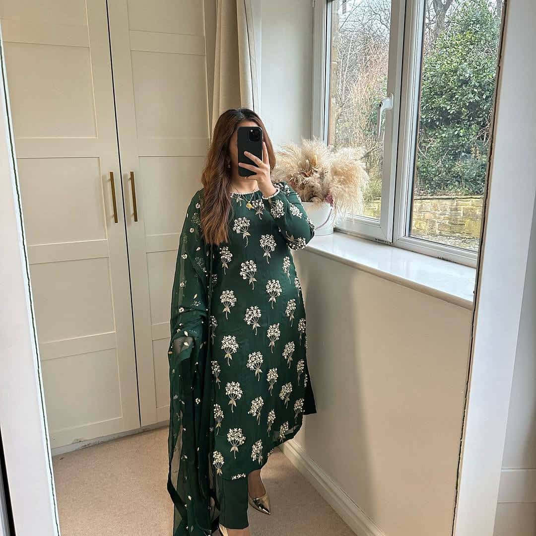 "Heavy Chinon Embroidered Long Top with Stitched Pant & Dupatta Set"