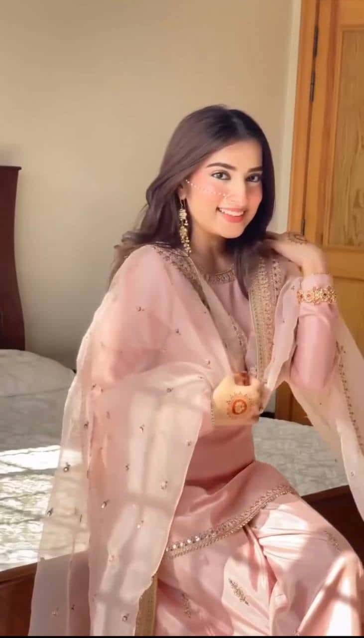 "Exquisite Heavy Dull Satin Embroidered Top & Palazzo Set with Sequenced Work and Soft Organza Dupatta"