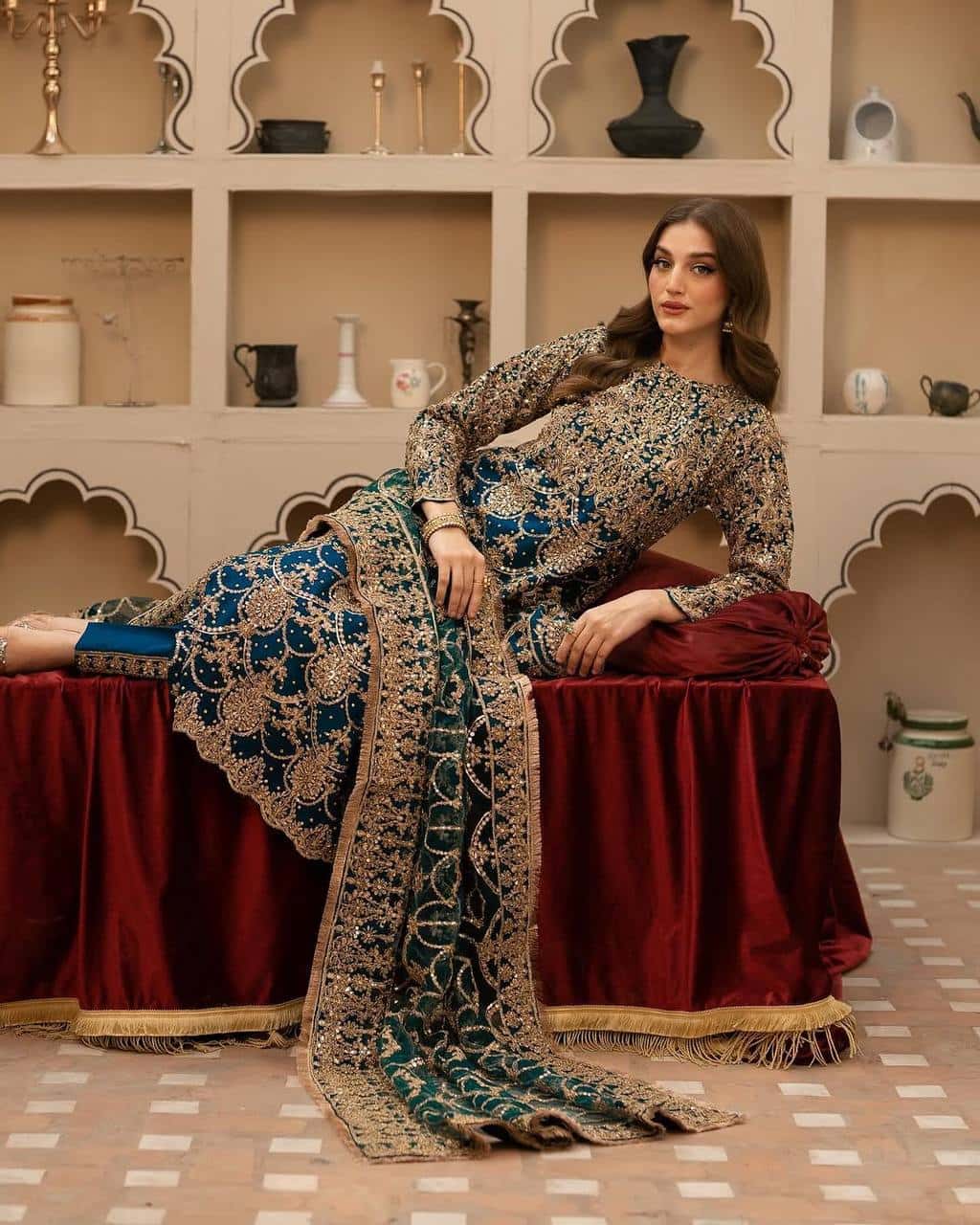 "Heavy Faux Georgette Embroidered Top, Pant & Dupatta Set – Fully Stitched"