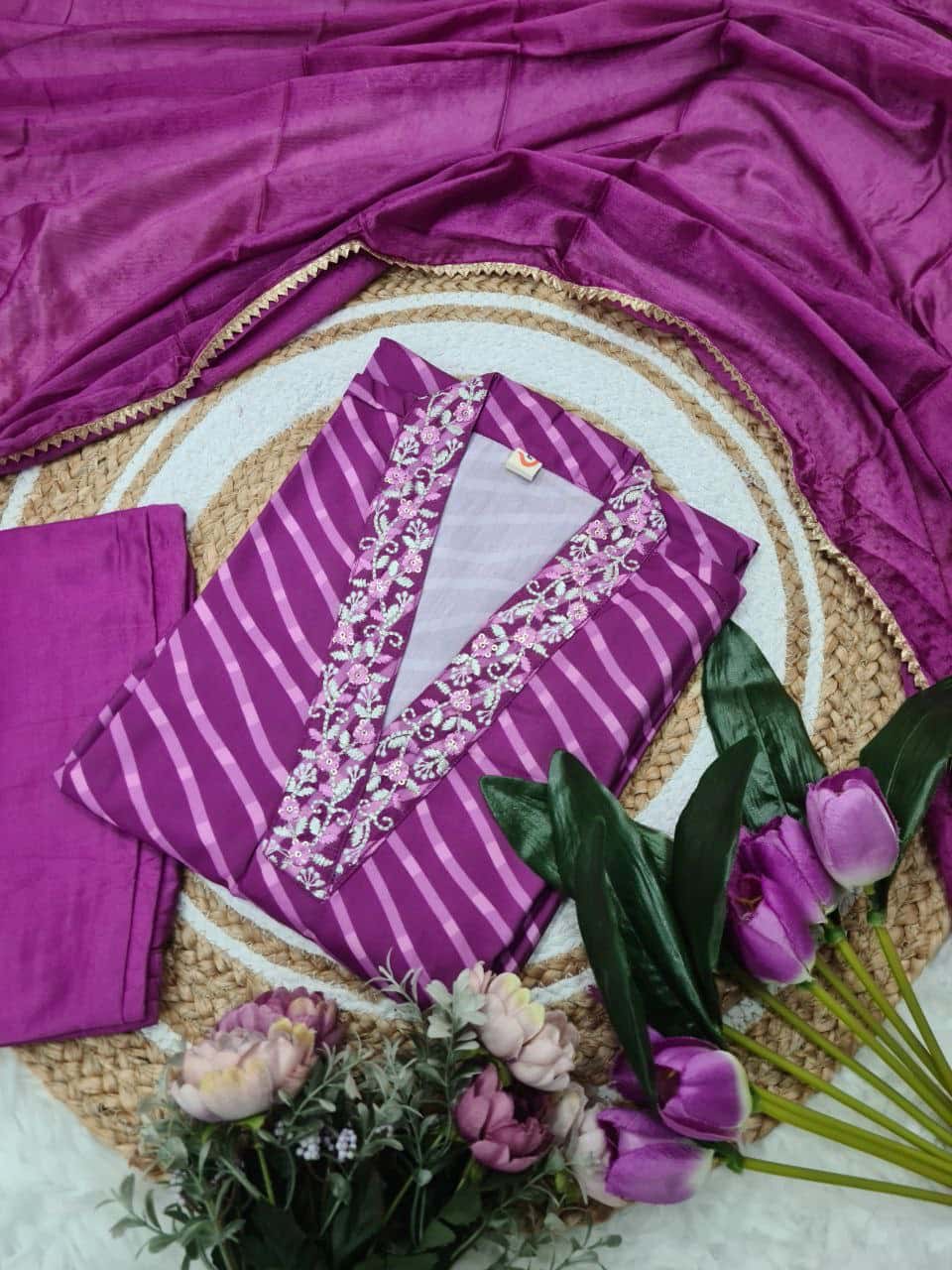 "Elegant Pure Muslin Sequence Embroidery Kurti with Heavy Chinon Dupatta"