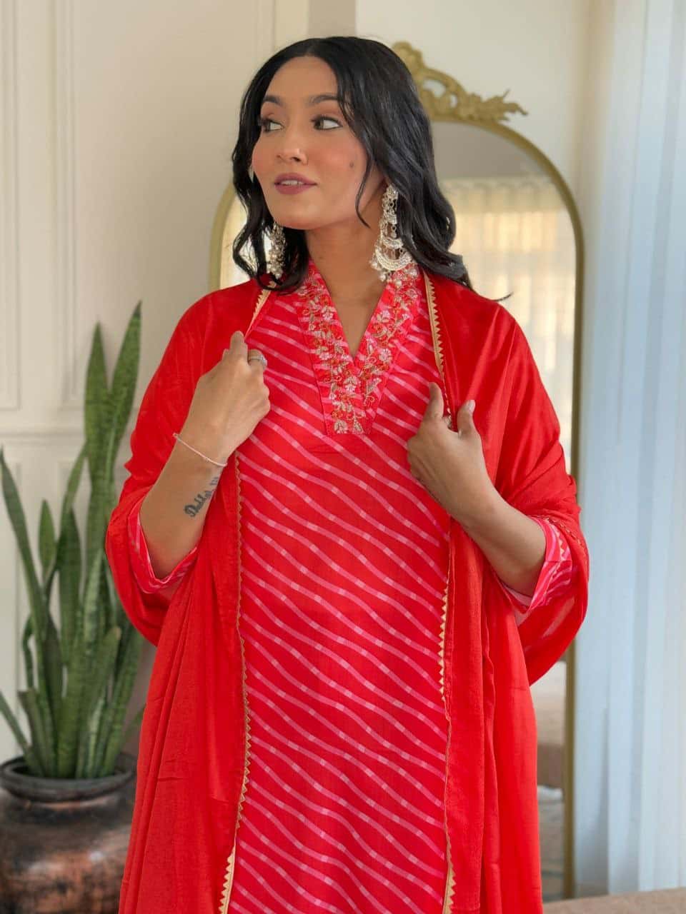 "Elegant Pure Muslin Sequence Embroidery Kurti with Heavy Chinon Dupatta"