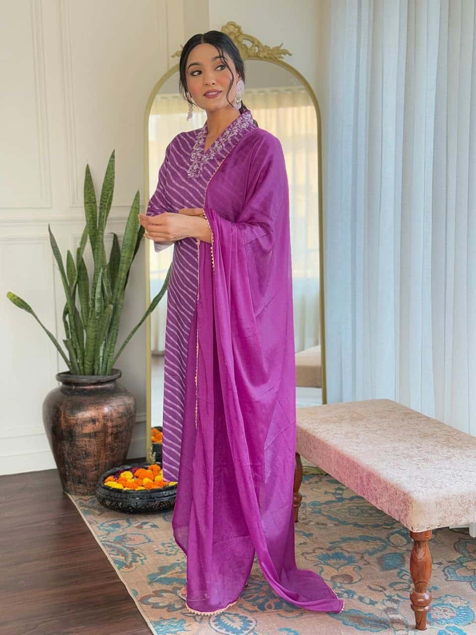 "Elegant Pure Muslin Sequence Embroidery Kurti with Heavy Chinon Dupatta"