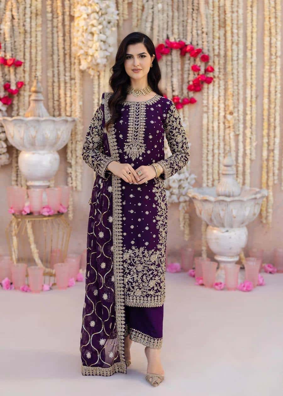 "Elegant Heavy Faux Georgette Embroidered 3-Piece Set with Sequence Work"