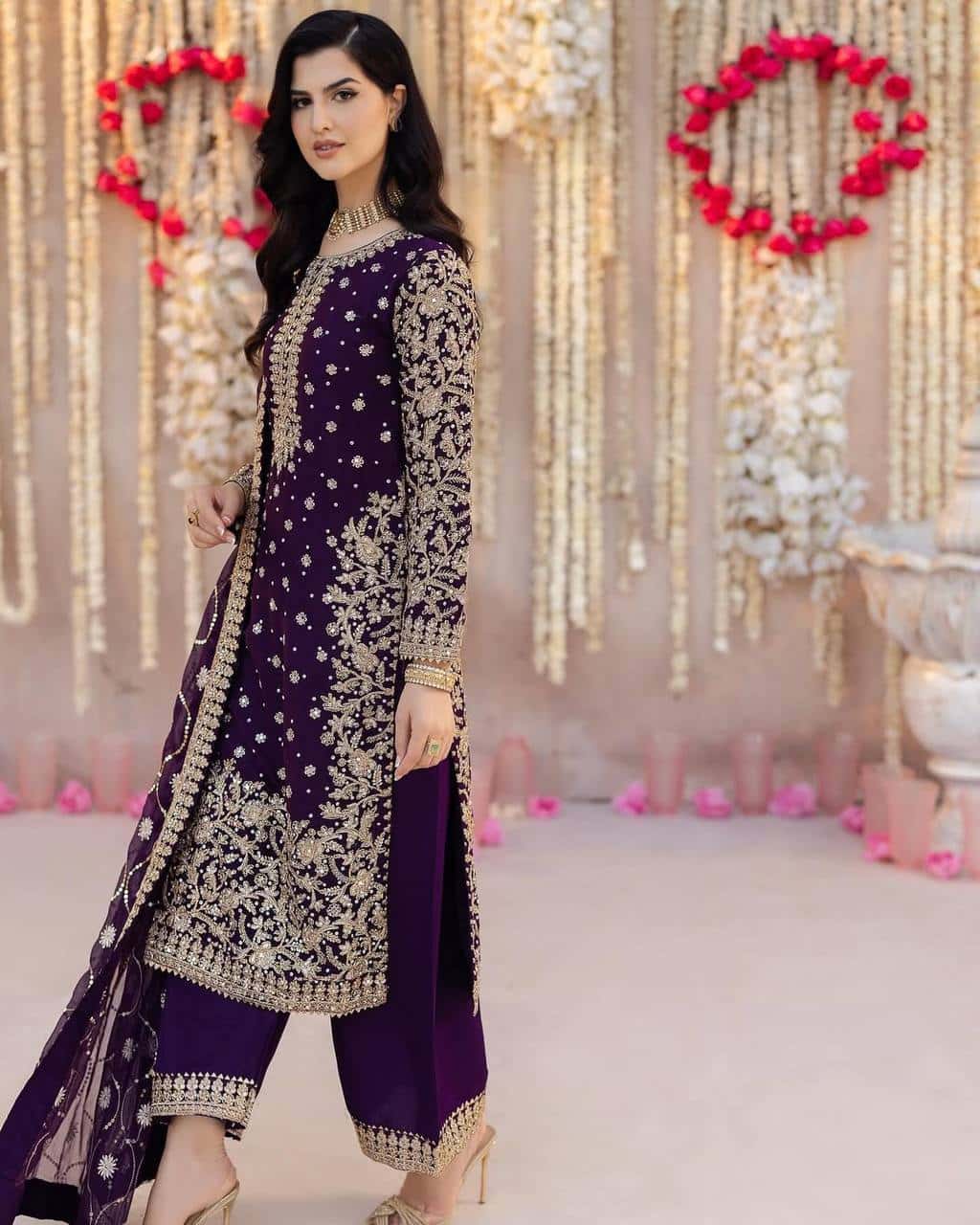 "Elegant Heavy Faux Georgette Embroidered 3-Piece Set with Sequence Work"