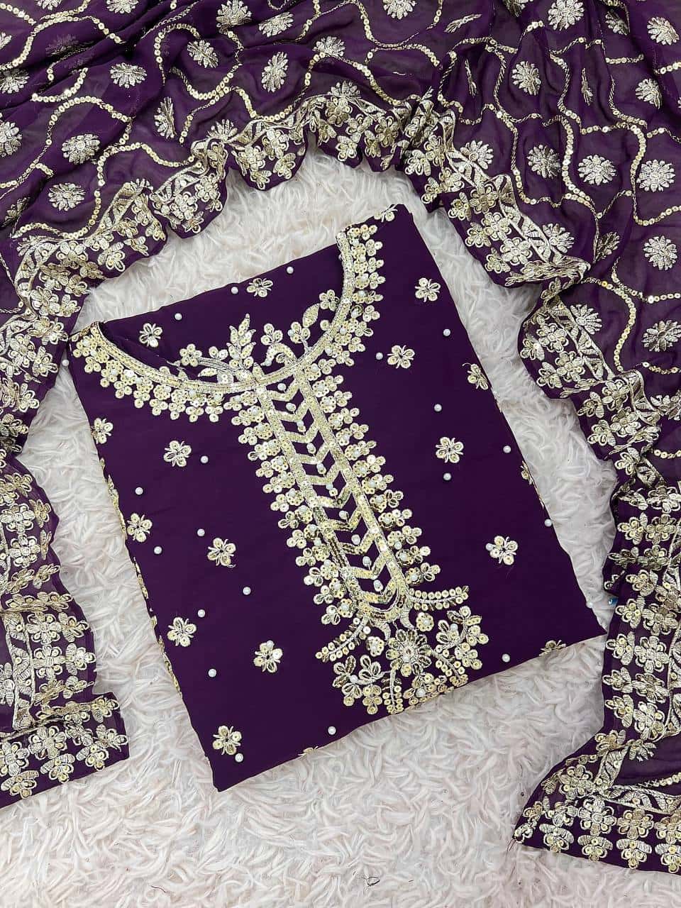 "Elegant Heavy Faux Georgette Embroidered 3-Piece Set with Sequence Work"