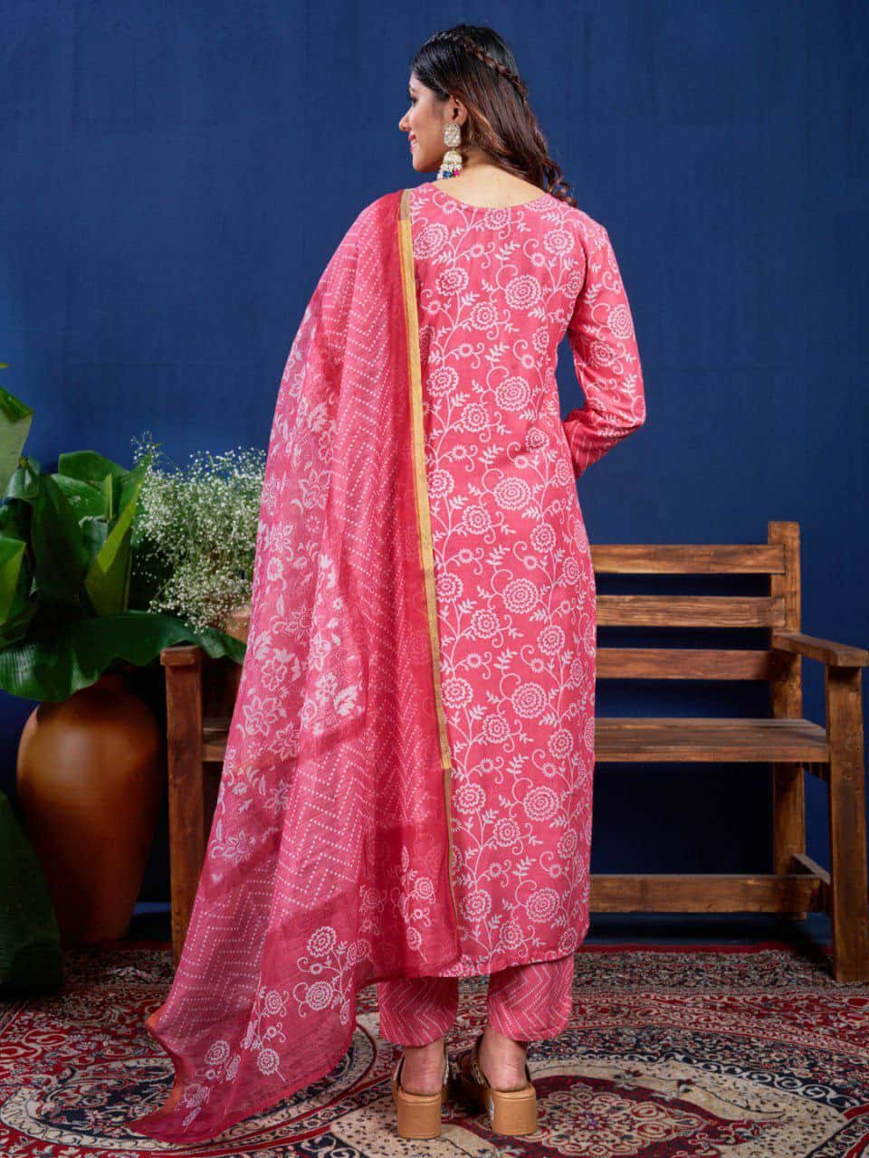 "Elegant Pink Rayon Kurti Set with Embroidery, Sequence Work, Rayon Pants, and Fancy Dupatta"
