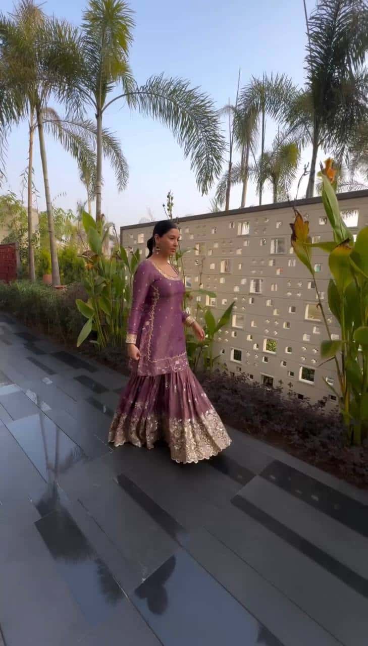 Elegant Embroidered Twill Net Set: Top, Plazzo, and Dupatta