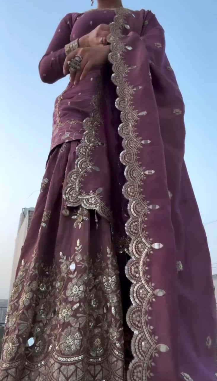 Elegant Embroidered Twill Net Set: Top, Plazzo, and Dupatta