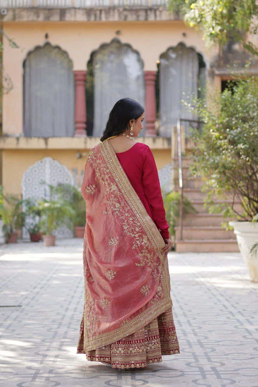 "Elegant Shimmer Vichitra Gown with Sequins Embroidery & Designer Dupatta"