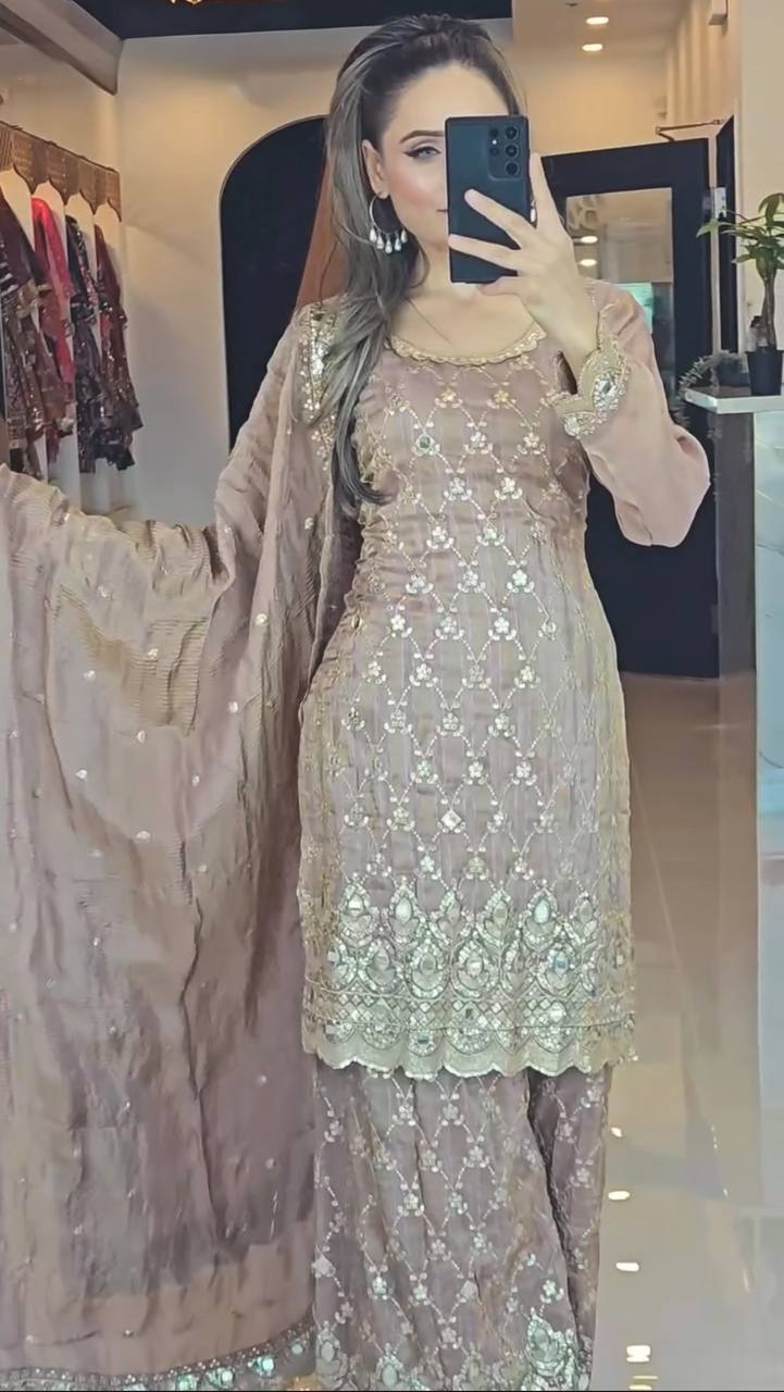 New Sharara Collection - Faux Georgette Top-Bottom and Dupatta Set