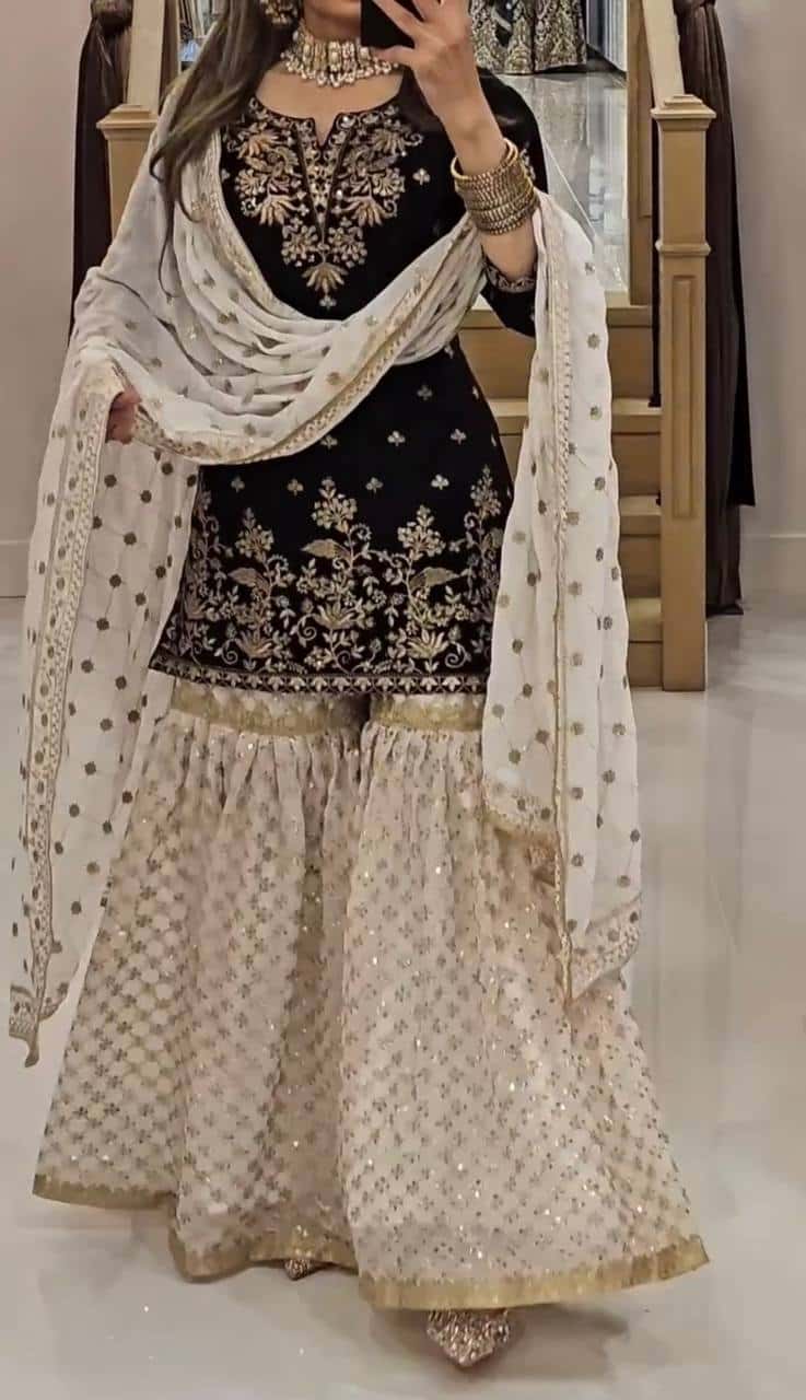 Heavy Faux Georgette Kurta Sharara with Dupatta Set