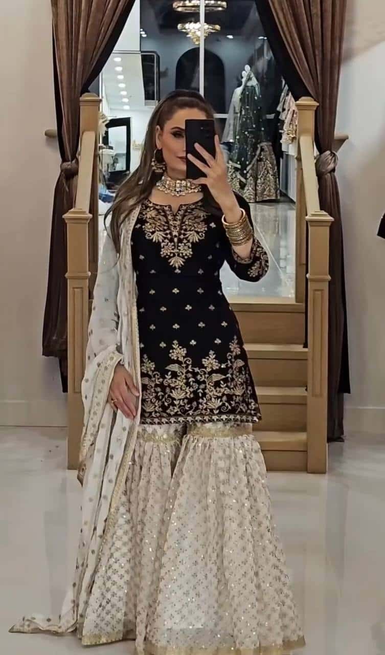 Heavy Faux Georgette Kurta Sharara with Dupatta Set