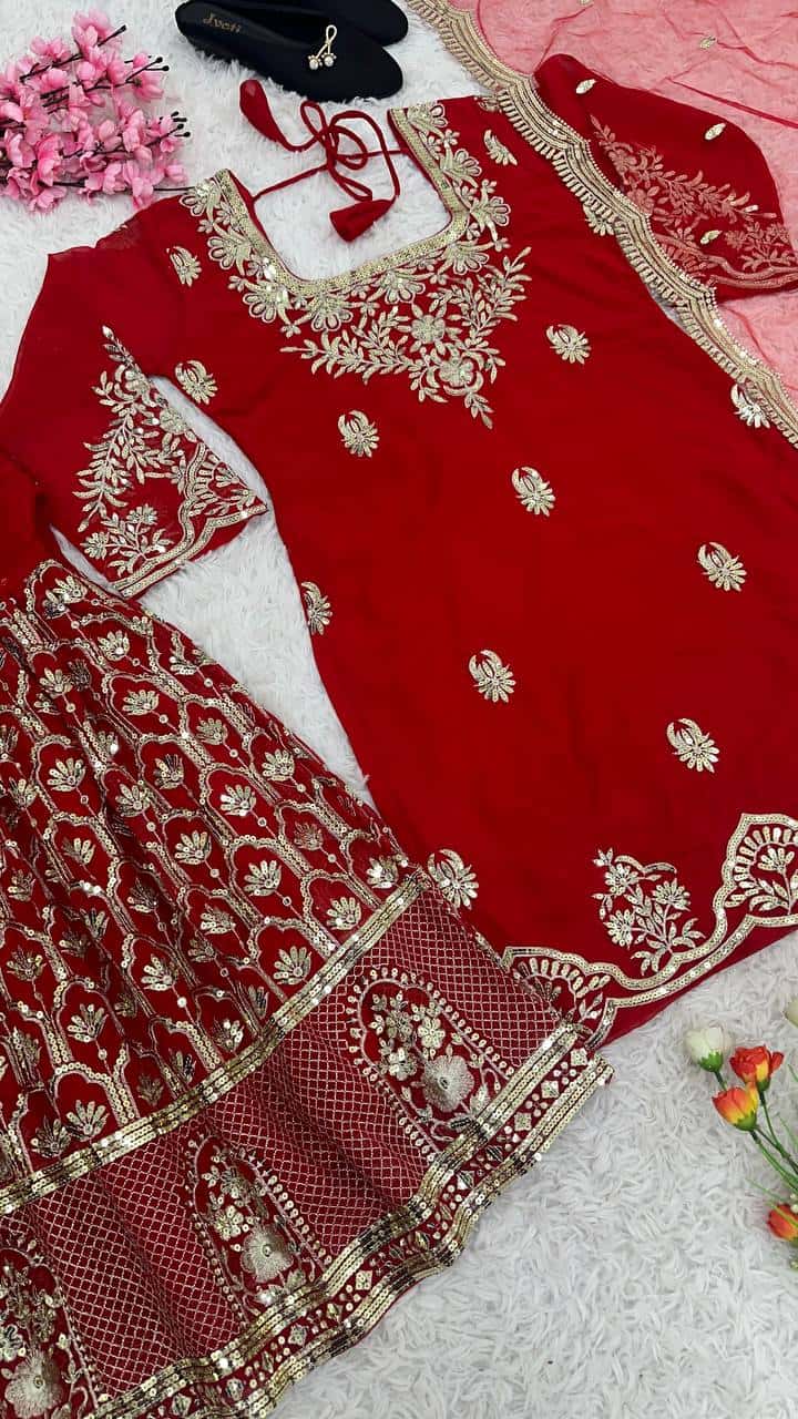 Heavy Georgette with Embroidery Sequence Work Kurta Sharara with Dupatta