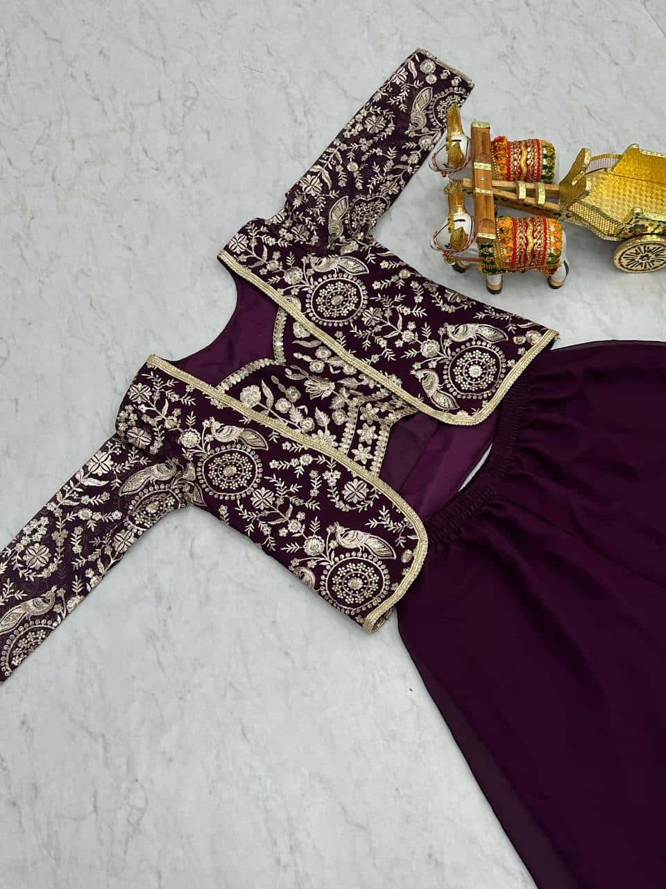 Faux Georgette Koti and Choli Set with Heavy Sequence and Lace Embroidery
