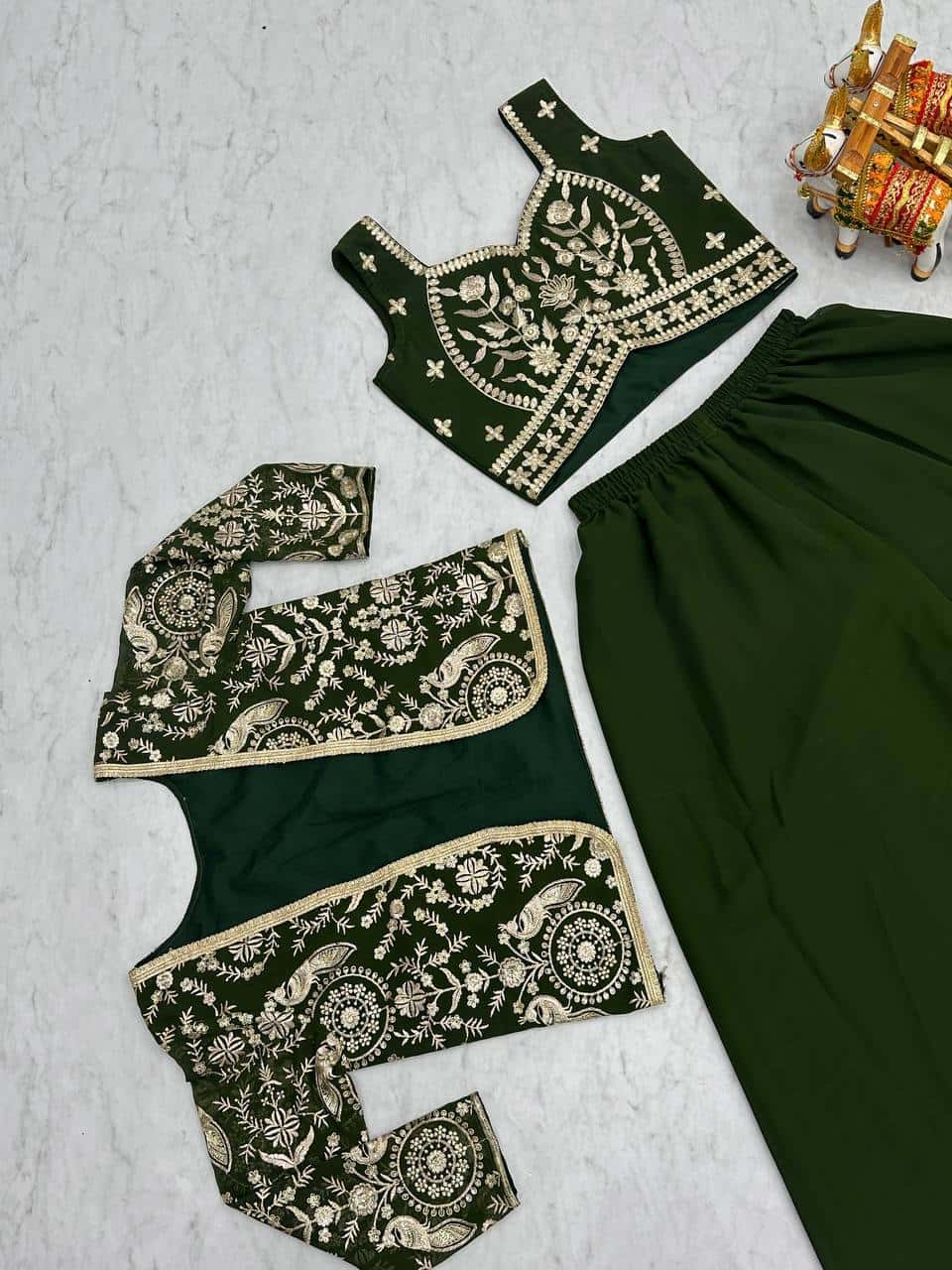 Faux Georgette Koti and Choli Set with Heavy Sequence and Lace Embroidery