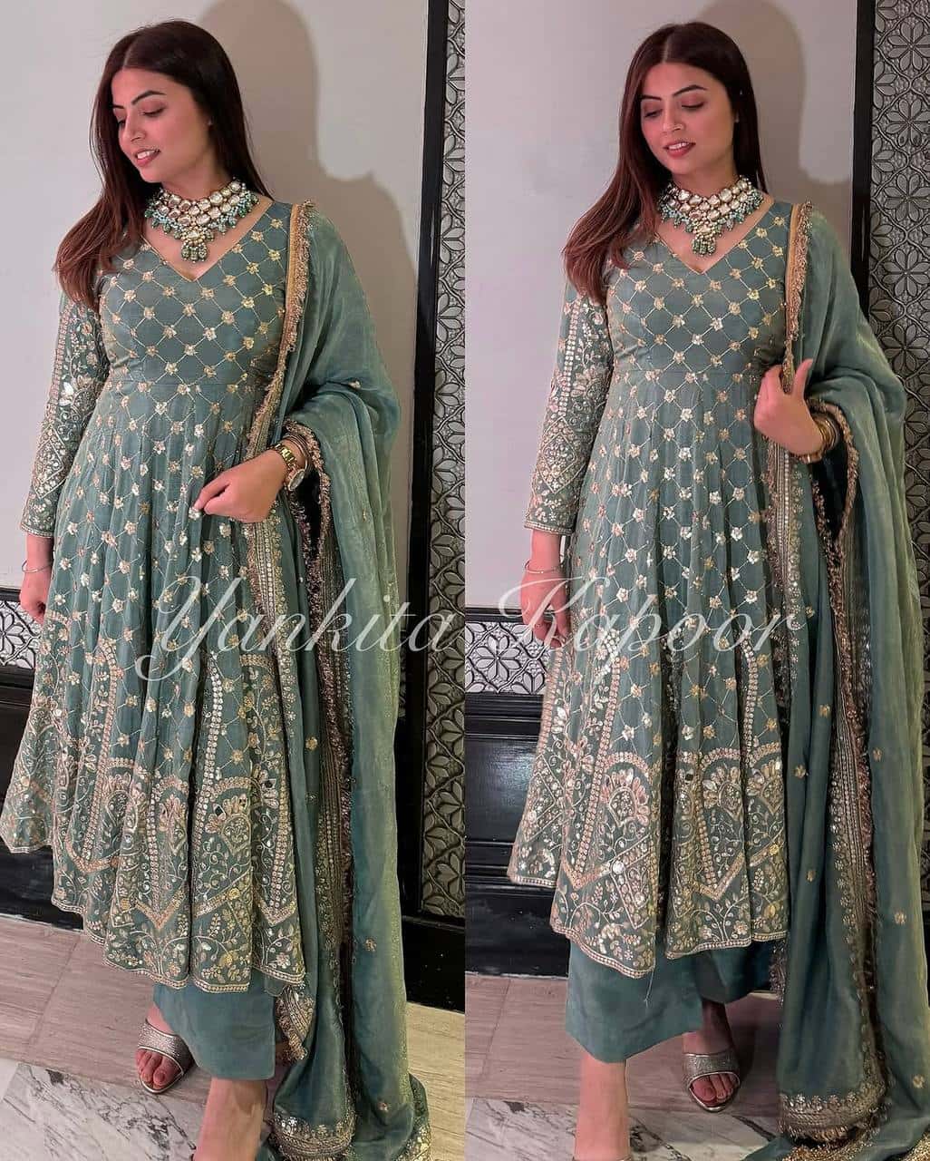 Heavy Embroidery Faux Georgette Top with Sharara and Dupatta
